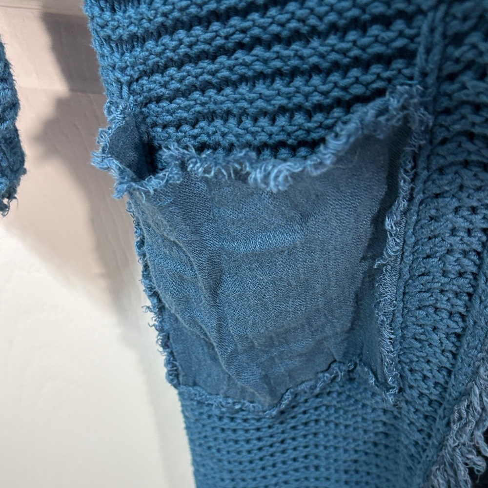 Free People Woodstock Cardigan Blue Open Knit Long Boho Slouchy Cozy Sweater - Picture 6 of 14